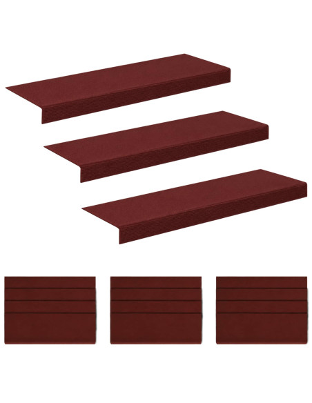 Tappeti per scale 15 pz 65 x 21 x 4 cm Borgogna Poliestere