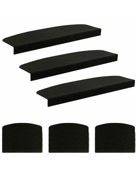 Tappeti per scale 15 pz 65 x 21 x 4 cm Nero Poliestere