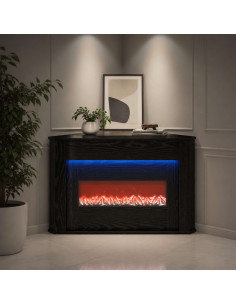 Camino con striscia LED Rovere Nero 95 x 42,5 x 60 cm