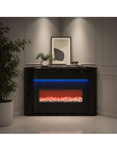 Camino con striscia LED Rovere Nero 95 x 42,5 x 60 cm