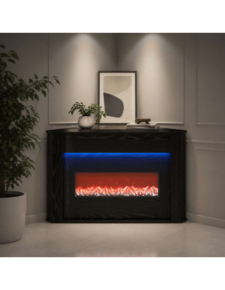 Camino con striscia LED Rovere Nero 95 x 42,5 x 60 cm