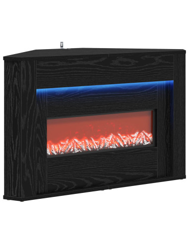 Camino con striscia LED Rovere Nero 95 x 42,5 x 60 cm