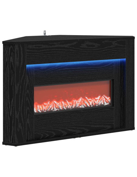 Camino con striscia LED Rovere Nero 95 x 42,5 x 60 cm