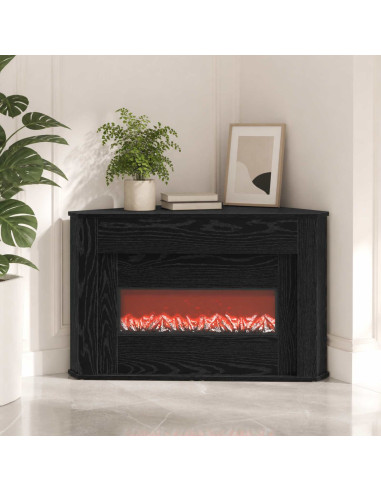 Camino con striscia LED Rovere Nero 95 x 42,5 x 60 cm