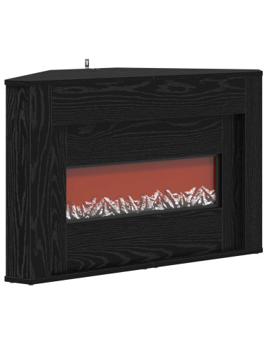 Camino con striscia LED Rovere Nero 95 x 42,5 x 60 cm