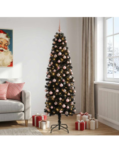 Albero di Natale Artificiale Slim con Palline 240 cm 300 LED