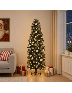 Albero di Natale Artificiale Slim con Palline 240 cm 300 LED