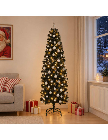 Albero di Natale Artificiale Slim con Palline 240 cm 300 LED