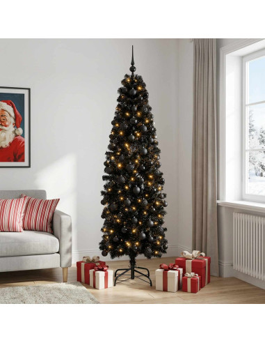 Albero di Natale Artificiale Slim con Palline 240 cm 300 LED