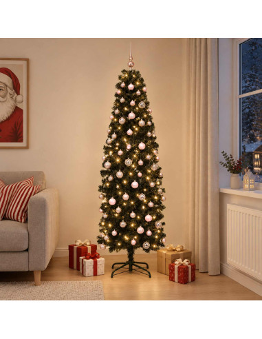 Albero di Natale Artificiale Slim con Palline 240 cm 300 LED