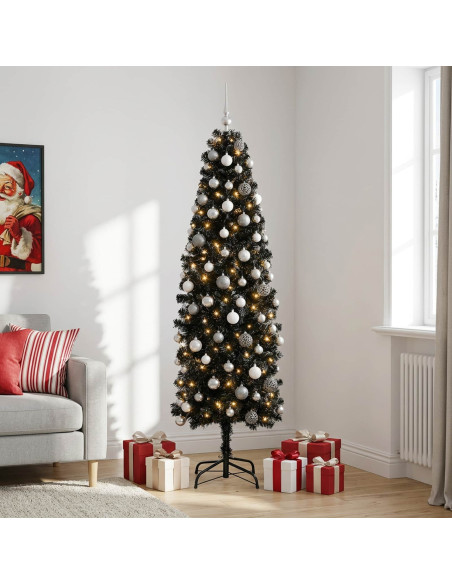 Albero di Natale Artificiale Slim con Palline 240 cm 300 LED