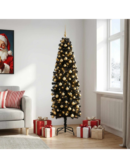 Albero di Natale Artificiale Slim con Palline 240 cm 300 LED