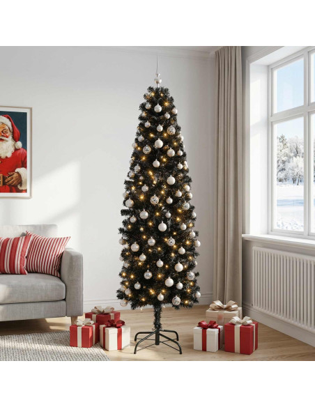 Albero di Natale Artificiale Slim con Palline 240 cm 300 LED