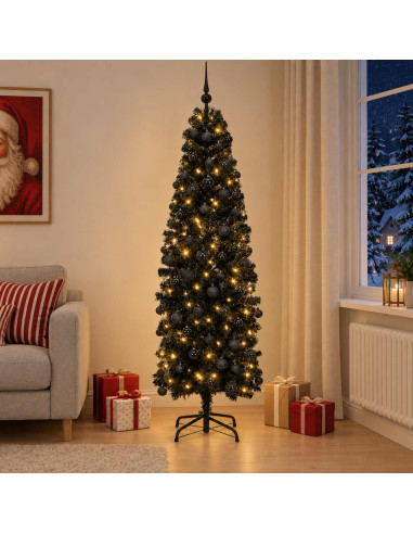 Albero di Natale Artificiale Slim con Palline 240 cm 300 LED