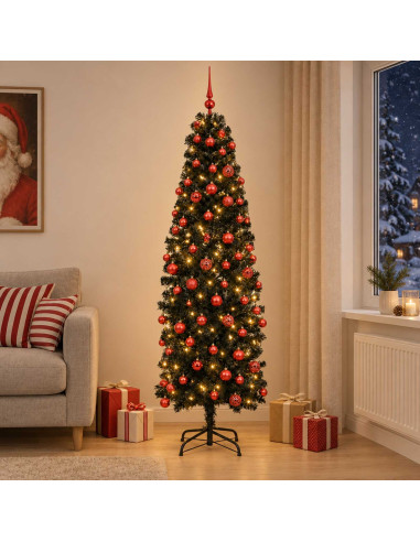 Albero di Natale Artificiale Slim con Palline 240 cm 300 LED