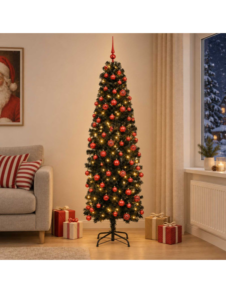 Albero di Natale Artificiale Slim con Palline 240 cm 300 LED