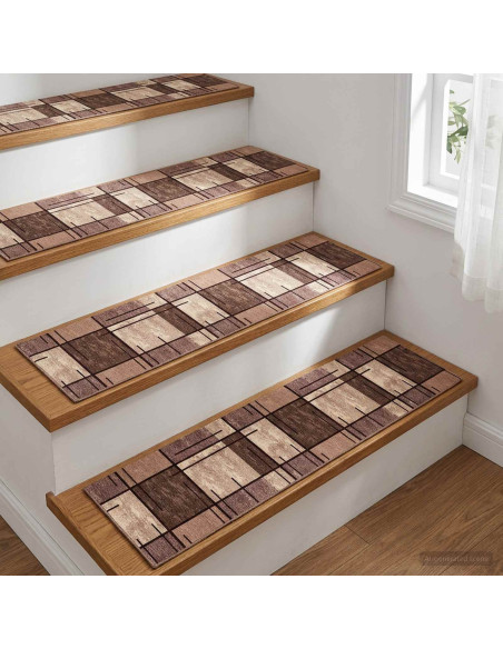 Tappeti per scale 15 pz 76 x 20 cm Marrone Poliestere