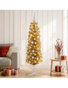 Albero di Natale Slim artificiale con palline 150 cm 150 LED