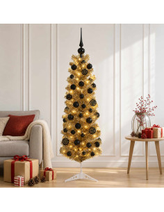 Albero di Natale Slim artificiale con palline 150 cm 150 LED