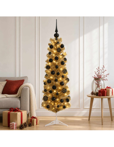 Albero di Natale Slim artificiale con palline 150 cm 150 LED