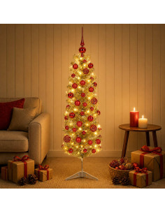 Albero di Natale Slim artificiale con palline 150 cm 150 LED