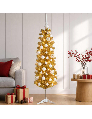 Albero di Natale Slim artificiale con palline 150 cm 150 LED