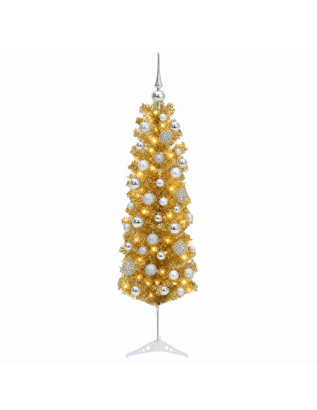 Albero di Natale Slim artificiale con palline 150 cm 150 LED