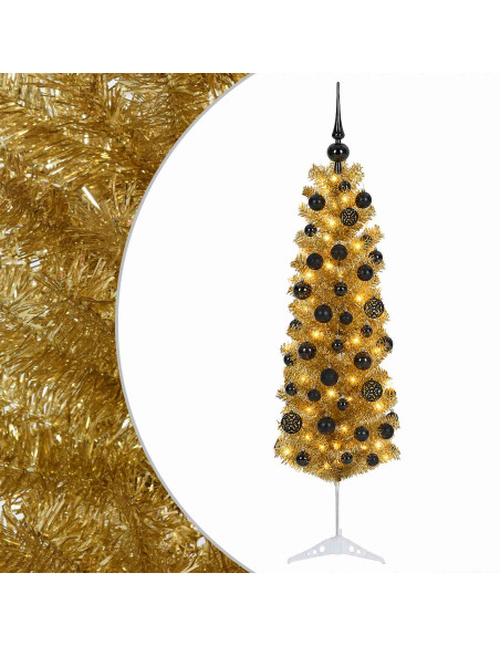 Albero di Natale Slim artificiale con palline 150 cm 150 LED