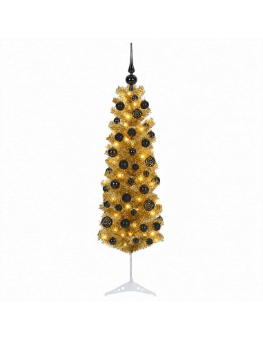 Albero di Natale Slim artificiale con palline 150 cm 150 LED