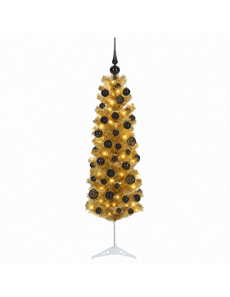 Albero di Natale Slim artificiale con palline 150 cm 150 LED