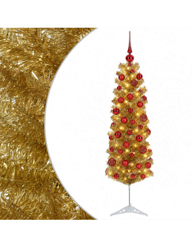 Albero di Natale Slim artificiale con palline 150 cm 150 LED