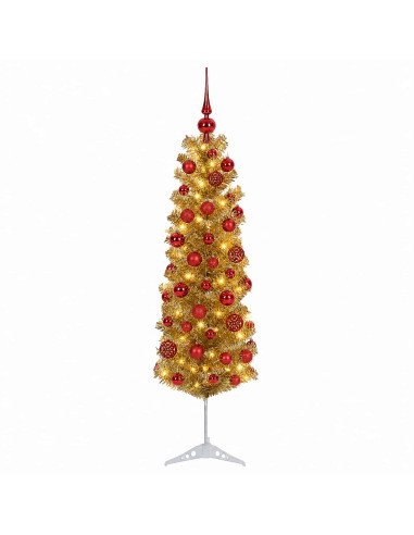 Albero di Natale Slim artificiale con palline 150 cm 150 LED
