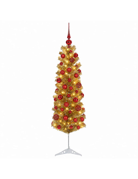 Albero di Natale Slim artificiale con palline 150 cm 150 LED