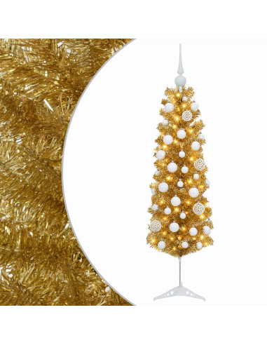 Albero di Natale Slim artificiale con palline 150 cm 150 LED