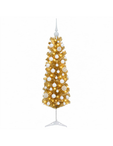 Albero di Natale Slim artificiale con palline 150 cm 150 LED