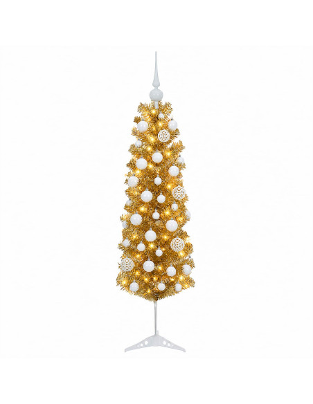 Albero di Natale Slim artificiale con palline 150 cm 150 LED