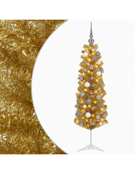 Albero di Natale Slim artificiale con palline 150 cm 150 LED