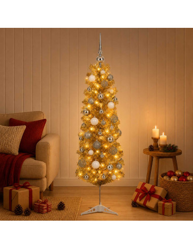 Albero di Natale Slim artificiale con palline 150 cm 150 LED