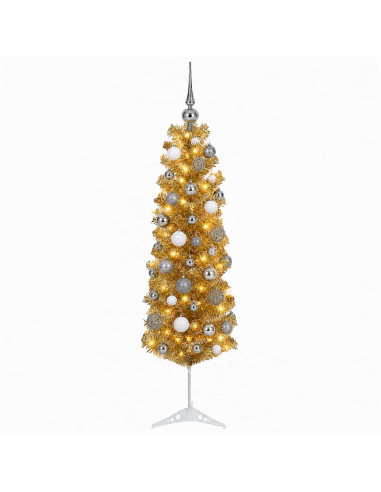 Albero di Natale Slim artificiale con palline 150 cm 150 LED