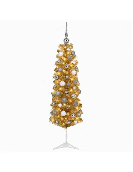 Albero di Natale Slim artificiale con palline 150 cm 150 LED
