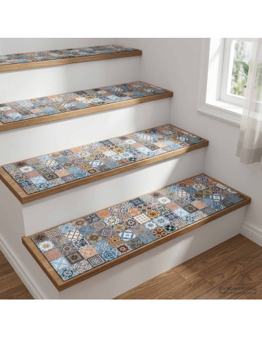 Tappeti per scale 15 pz 76 x 20 cm Blu Poliestere Rettangolare