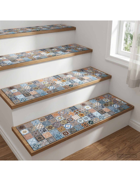 Tappeti per scale 15 pz 76 x 20 cm Blu Poliestere Rettangolare