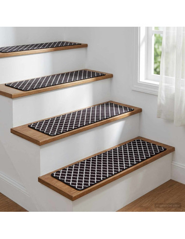 Tappeti per scale 15 pz 76 x 20 cm Nero e Bianco Poliestere