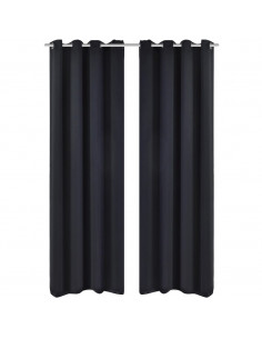 2 Pz Tende Oscuranti con Occhielli in Metallo 135x175 cm Nere