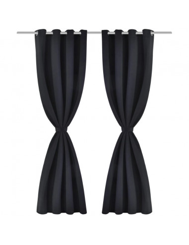 2 Pz Tende Oscuranti con Occhielli in Metallo 135x175 cm Nere