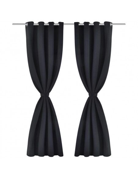 2 Pz Tende Oscuranti con Occhielli in Metallo 135x175 cm Nere