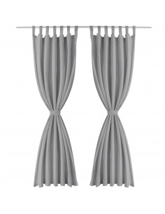 2 Pz Tende in Micro Raso con Passanti 140x225 cm Grigie 2