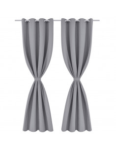 2 Pz Tende Oscuranti con Occhielli in Metallo 135x175 cm Grigie 2