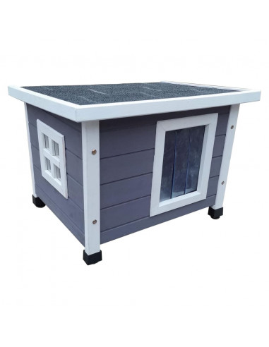 @Pet Cuccia per Gatti da Esterni 68,5x54x51,5 cm Legno Grigio e Bianco