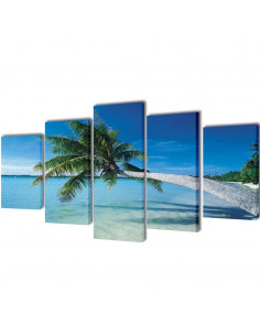 5 pz Set Stampa su Tela da Muro Spiaggia con Palma 200 x 100 cm